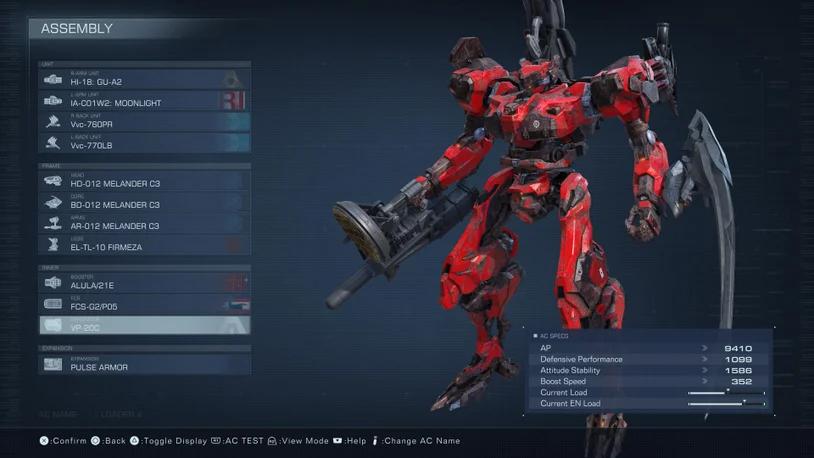 Armored Core VI customization screen